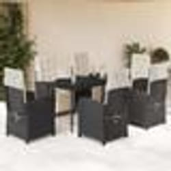 vidaXL Ensemble à manger de jardin coussins 7pcs Noir Résine tressée