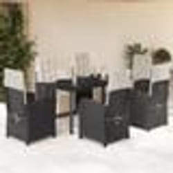 vidaXL Ensemble à manger de jardin coussins 7pcs Noir Résine tressée