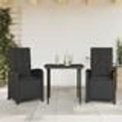 vidaXL Ensemble de bistro 3 pcs avec coussins noir résine tressée