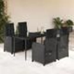 vidaXL Ensemble à manger de jardin coussins 5pcs Noir Résine tressée
