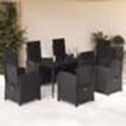 vidaXL Ensemble à manger de jardin coussins 7pcs Noir Résine tressée