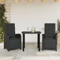 vidaXL Ensemble de bistro 3 pcs avec coussins noir résine tressée