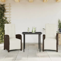 vidaXL Ensemble de bistro 3 pcs avec coussins marron résine tressée