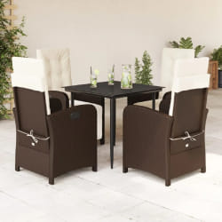 vidaXL Ensemble à manger de jardin 5 pcs et coussins marron poly rotin