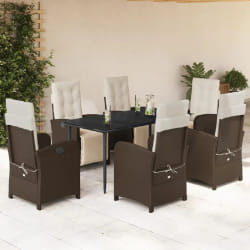 vidaXL Ensemble à manger de jardin et coussins 7 pcs marron rotin