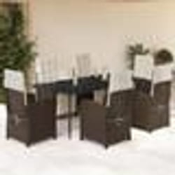 vidaXL Ensemble à manger de jardin et coussins 7 pcs marron rotin