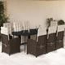 vidaXL Ensemble à manger de jardin et coussins 9 pcs marron poly rotin