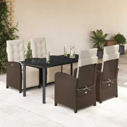 vidaXL Ensemble à manger de jardin 5 pcs et coussins marron poly rotin