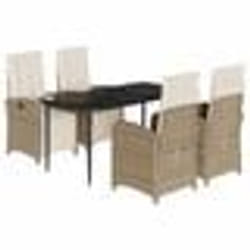 vidaXL Ensemble à manger de jardin avec coussins 5pcs Beige poly rotin