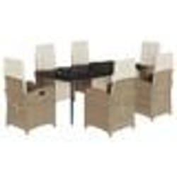 vidaXL Ensemble à manger de jardin et coussins 7 pcs beige poly rotin
