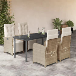 vidaXL Ensemble à manger de jardin avec coussins 5pcs Beige poly rotin