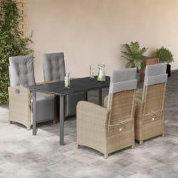 vidaXL Ensemble à manger de jardin avec coussins 5pcs Beige poly rotin
