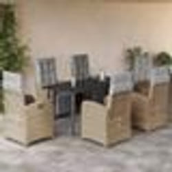 vidaXL Ensemble à manger de jardin et coussins 7 pcs beige poly rotin