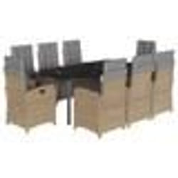 vidaXL Ensemble à manger de jardin et coussins 9 pcs beige Poly rotin