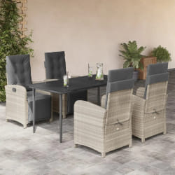 vidaXL Ensemble à manger de jardin et coussins 5 pcs gris clair rotin