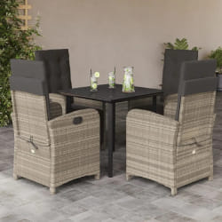 vidaXL Ensemble à manger de jardin et coussins 5 pcs gris clair rotin