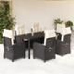 vidaXL Ensemble à manger de jardin coussins 7pcs Noir Résine tressée