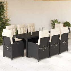 vidaXL Ensemble à manger de jardin 9pcs coussins noir résine tressée