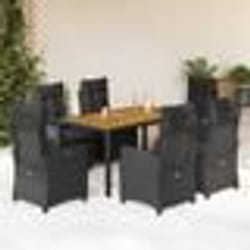 vidaXL Ensemble à manger de jardin coussins 7pcs Noir Résine tressée
