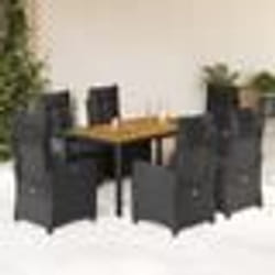 vidaXL Ensemble à manger de jardin coussins 7pcs Noir Résine tressée