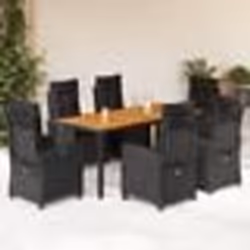 vidaXL Ensemble à manger de jardin coussins 7pcs Noir Résine tressée