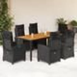 vidaXL Ensemble à manger de jardin coussins 7pcs Noir Résine tressée