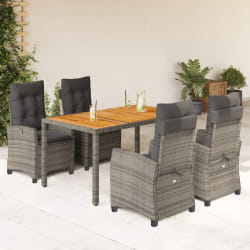 vidaXL Ensemble à manger de jardin 5 pcs coussins gris résine tressée