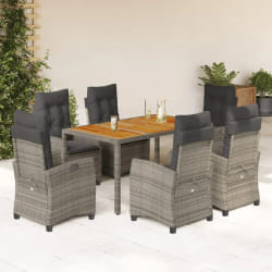 vidaXL Ensemble à manger de jardin et coussins 7 pcs gris rotin