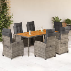 vidaXL Ensemble à manger de jardin et coussins 7 pcs gris rotin