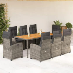 vidaXL Ensemble à manger de jardin 9 pcs coussins gris résine tressée
