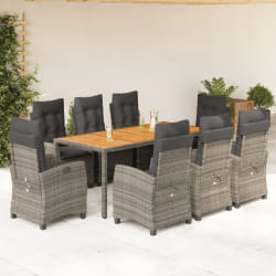 vidaXL Ensemble à manger de jardin 9 pcs coussins gris résine tressée
