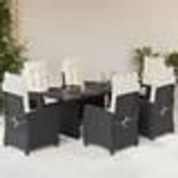 vidaXL Ensemble à manger de jardin coussins 7pcs Noir Résine tressée