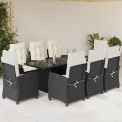 vidaXL Ensemble à manger de jardin 9pcs coussins noir résine tressée