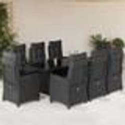 vidaXL Ensemble à manger de jardin 9pcs coussins noir résine tressée