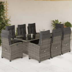 vidaXL Ensemble à manger de jardin 9 pcs coussins gris résine tressée