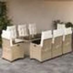vidaXL Ensemble à manger de jardin et coussins 9 pcs beige Poly rotin