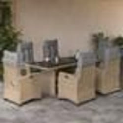 vidaXL Ensemble à manger de jardin coussins 7 pcs mélange beige rotin