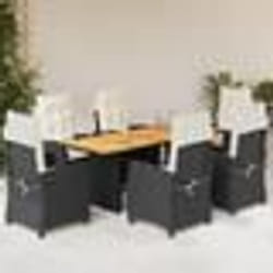 vidaXL Ensemble à manger de jardin coussins 7pcs Noir Résine tressée