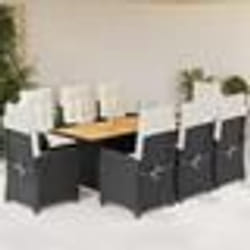 vidaXL Ensemble à manger de jardin 9pcs coussins noir résine tressée