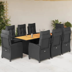 vidaXL Ensemble à manger de jardin 9pcs coussins noir résine tressée