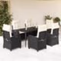 vidaXL Ensemble à manger de jardin coussins 7pcs Noir Résine tressée