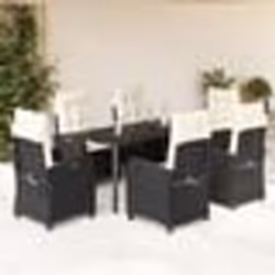 vidaXL Ensemble à manger de jardin coussins 7pcs Noir Résine tressée