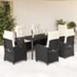 vidaXL Ensemble à manger de jardin coussins 7pcs Noir Résine tressée