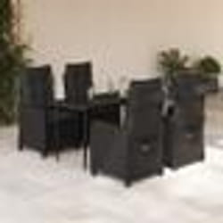 vidaXL Ensemble à manger de jardin coussins 5pcs Noir Résine tressée
