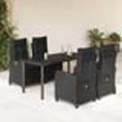 vidaXL Ensemble à manger de jardin coussins 5pcs Noir Résine tressée