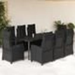 vidaXL Ensemble à manger de jardin 9pcs coussins noir résine tressée