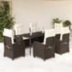 vidaXL Ensemble à manger de jardin et coussins 7 pcs marron rotin