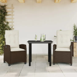 vidaXL Ensemble à manger de jardin 3 pcs et coussins marron poly rotin