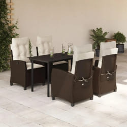 vidaXL Ensemble à manger de jardin 5 pcs et coussins marron poly rotin