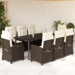 vidaXL Ensemble à manger de jardin et coussins 9 pcs marron poly rotin